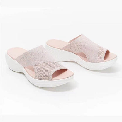 Women's Sandals – Slip-On Design – Soft Knit – Open Toe – Padded Platform Sole