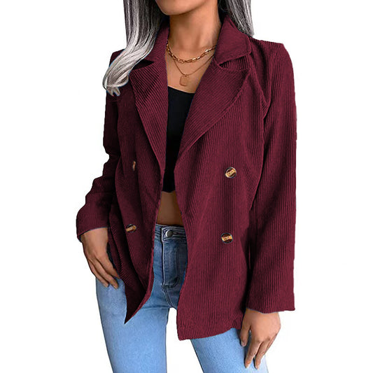 Women's Blazer - Corduroy - Double-Breasted - Tailored Fit - Classic Jacket Collar