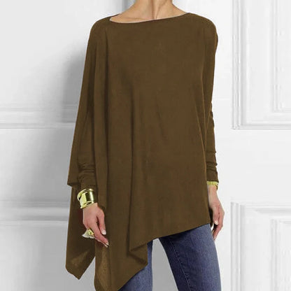 Women's tunic – soft knit – oversized fit – asymmetrical hem – long sleeve