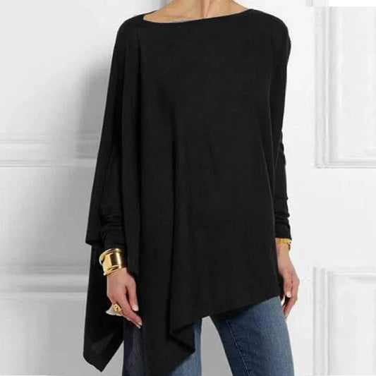 Women's tunic – soft knit – oversized fit – asymmetrical hem – long sleeve