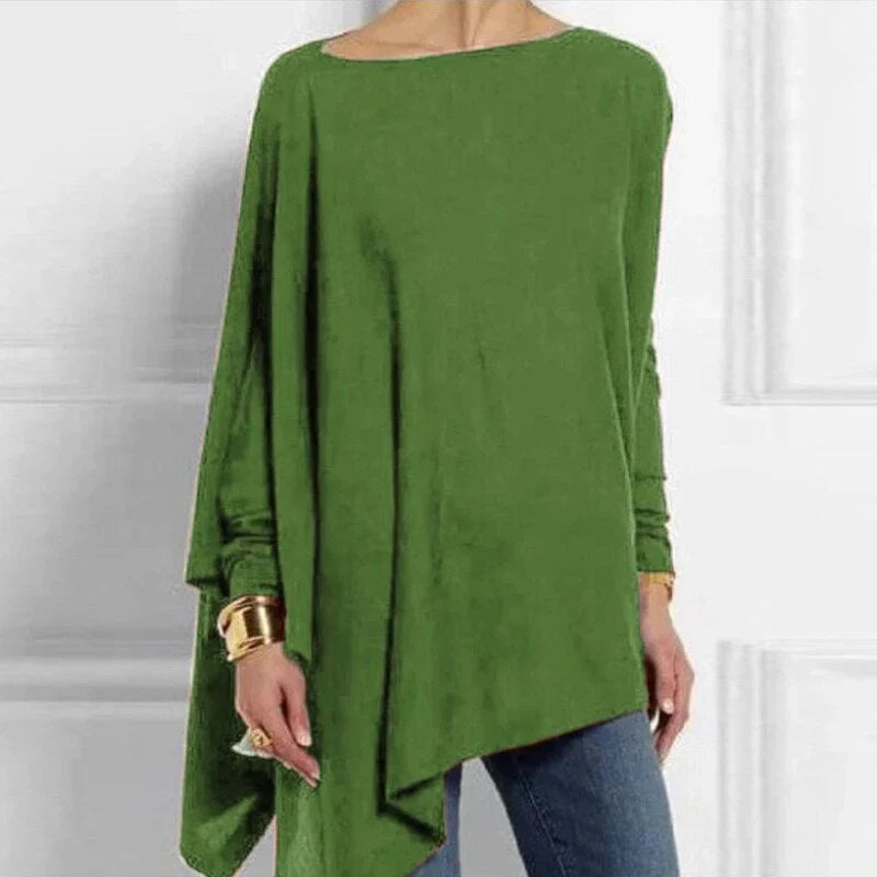 Women's tunic – soft knit – oversized fit – asymmetrical hem – long sleeve