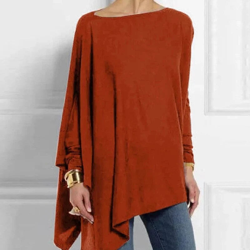 Women's tunic – soft knit – oversized fit – asymmetrical hem – long sleeve