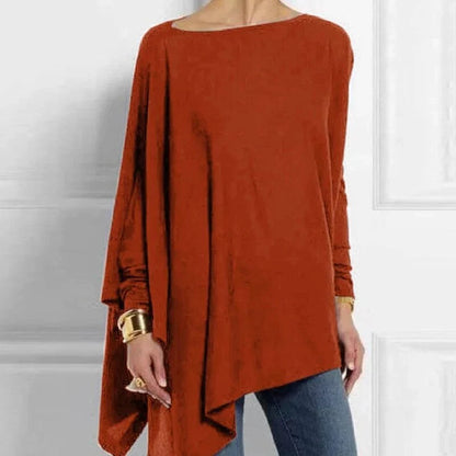 Women's tunic – soft knit – oversized fit – asymmetrical hem – long sleeve