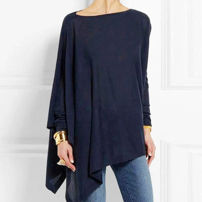 Women's tunic – soft knit – oversized fit – asymmetrical hem – long sleeve
