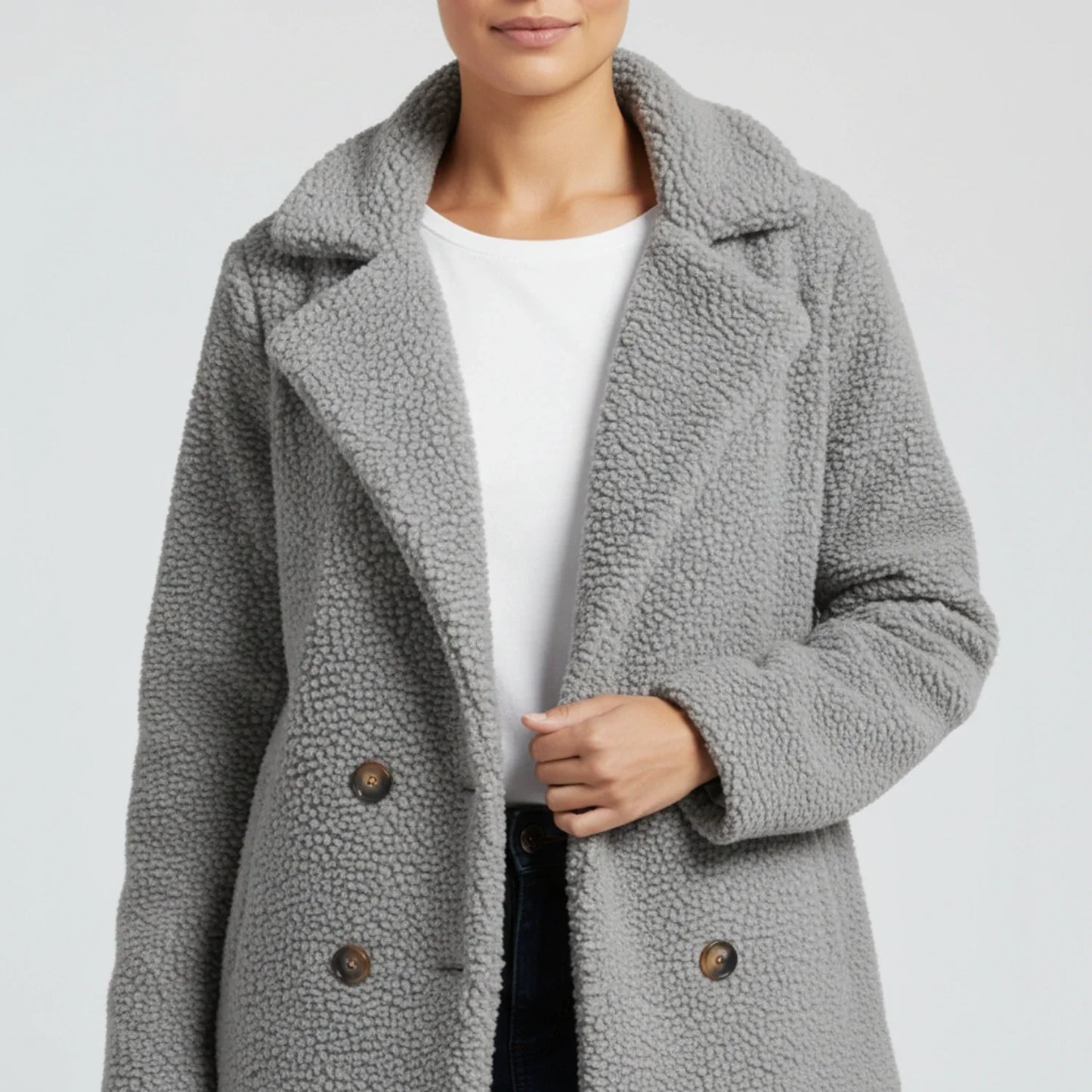 Veronica Hip-Length Double-Breasted Jacket | Solid Jacket