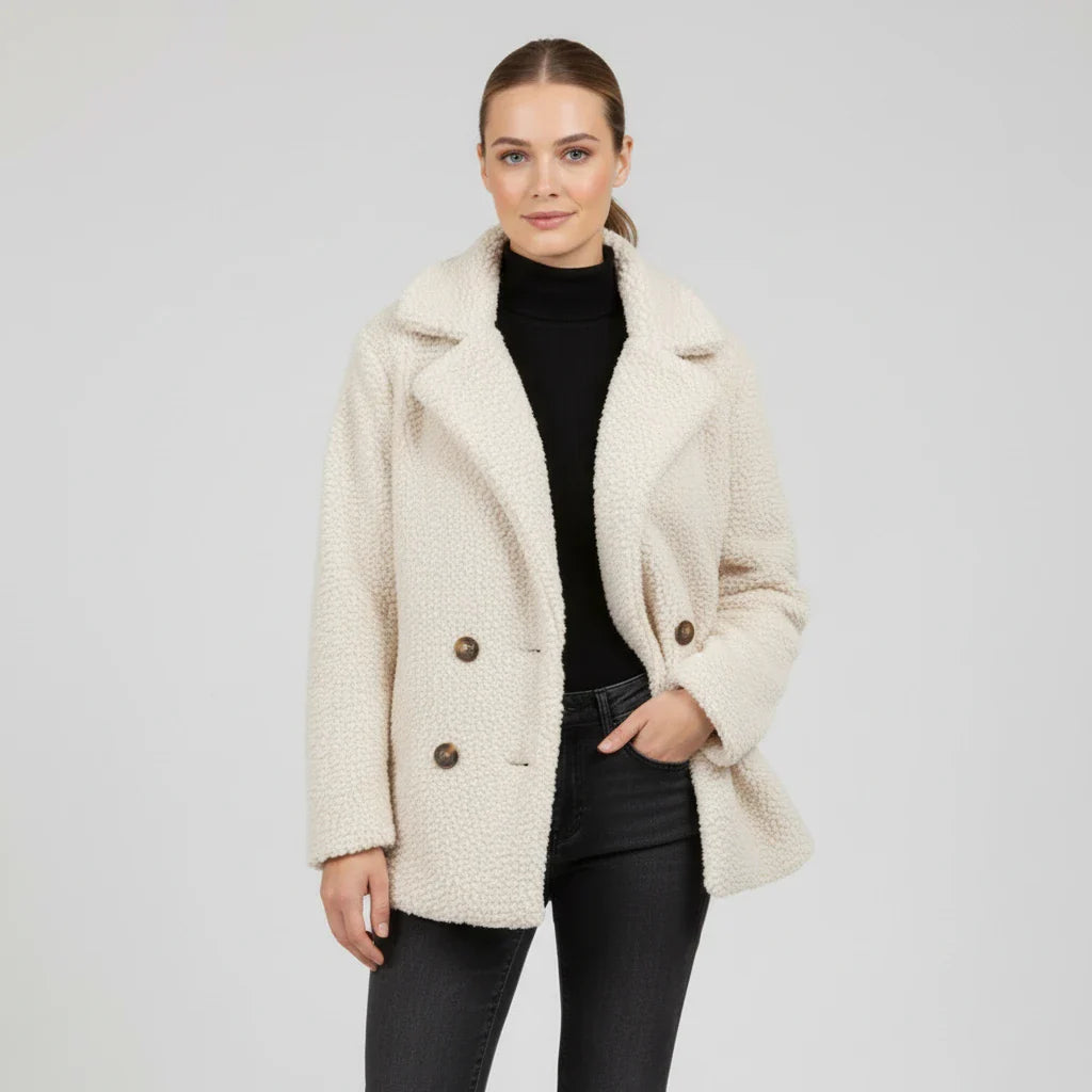Veronica Hip-Length Double-Breasted Jacket | Solid Jacket