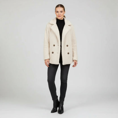 Veronica Hip-Length Double-Breasted Jacket | Solid Jacket