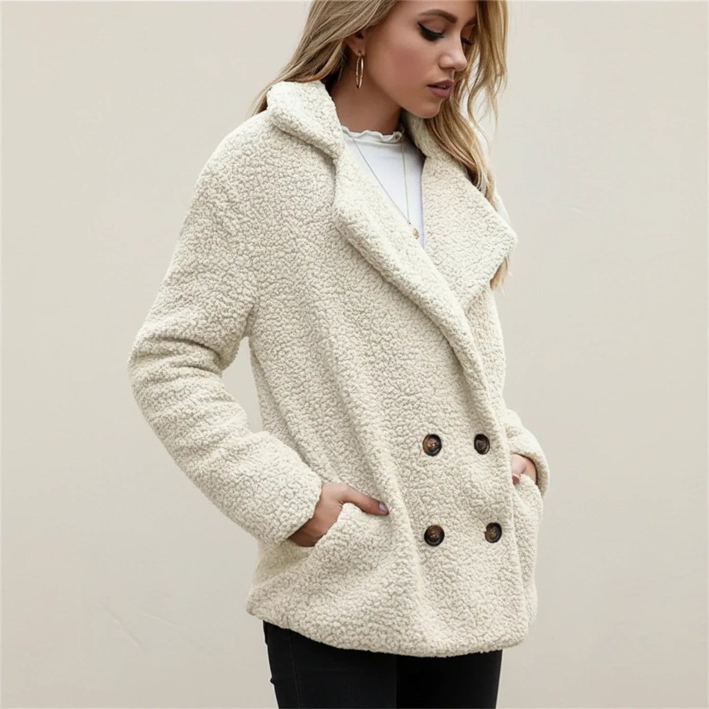 Bianca Relaxed Fit Peacoat | Teddy Texture Peacoat