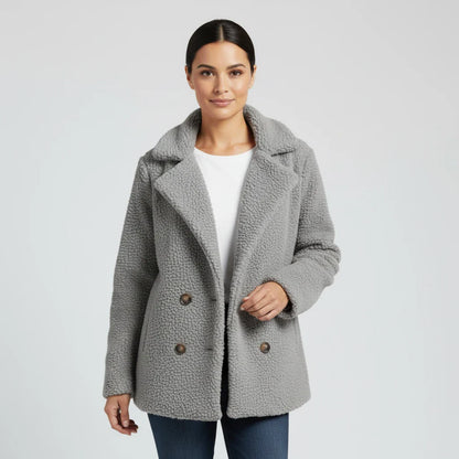 Veronica Hip-Length Double-Breasted Jacket | Solid Jacket