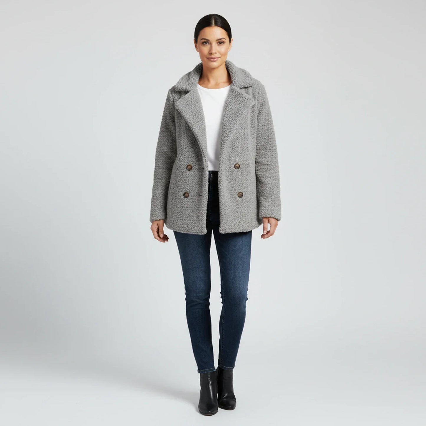 Veronica Hip-Length Double-Breasted Jacket | Solid Jacket