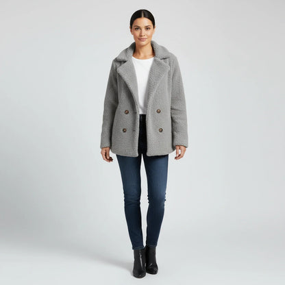 Veronica Hip-Length Double-Breasted Jacket | Solid Jacket