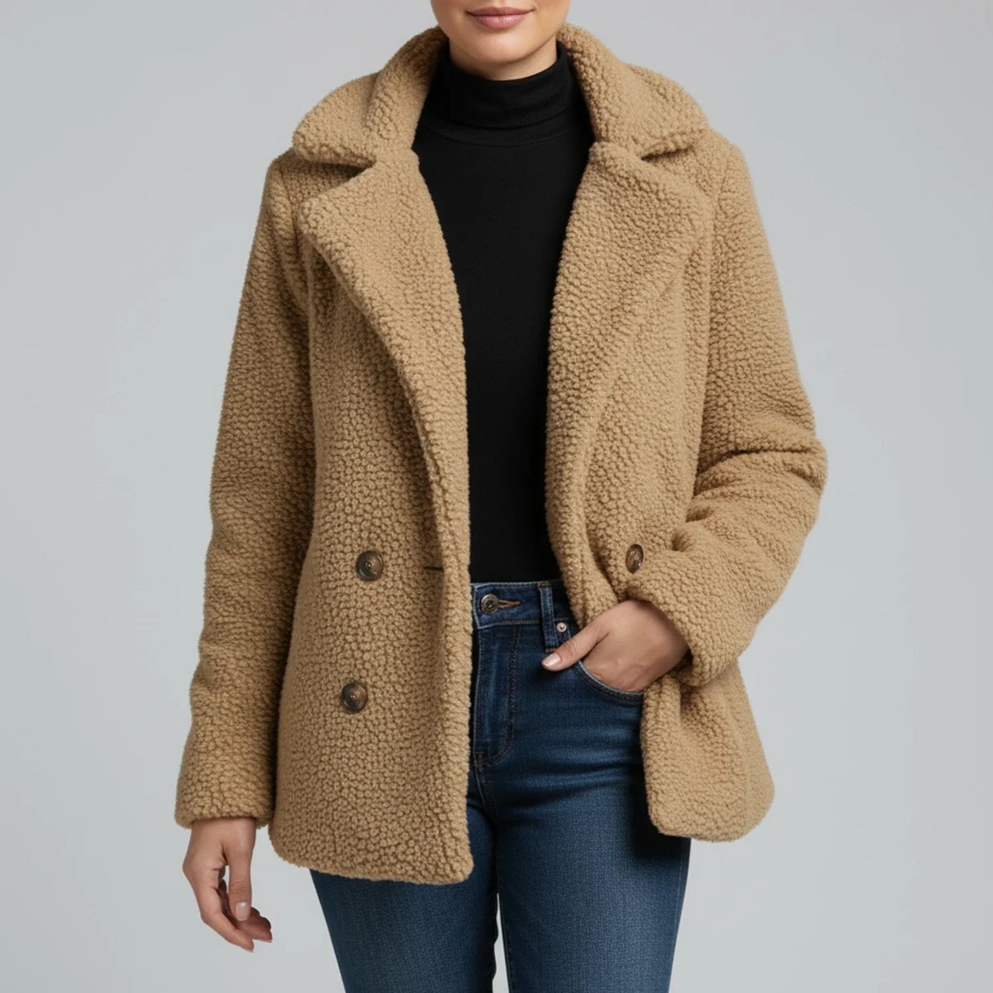 Veronica Hip-Length Double-Breasted Jacket | Solid Jacket