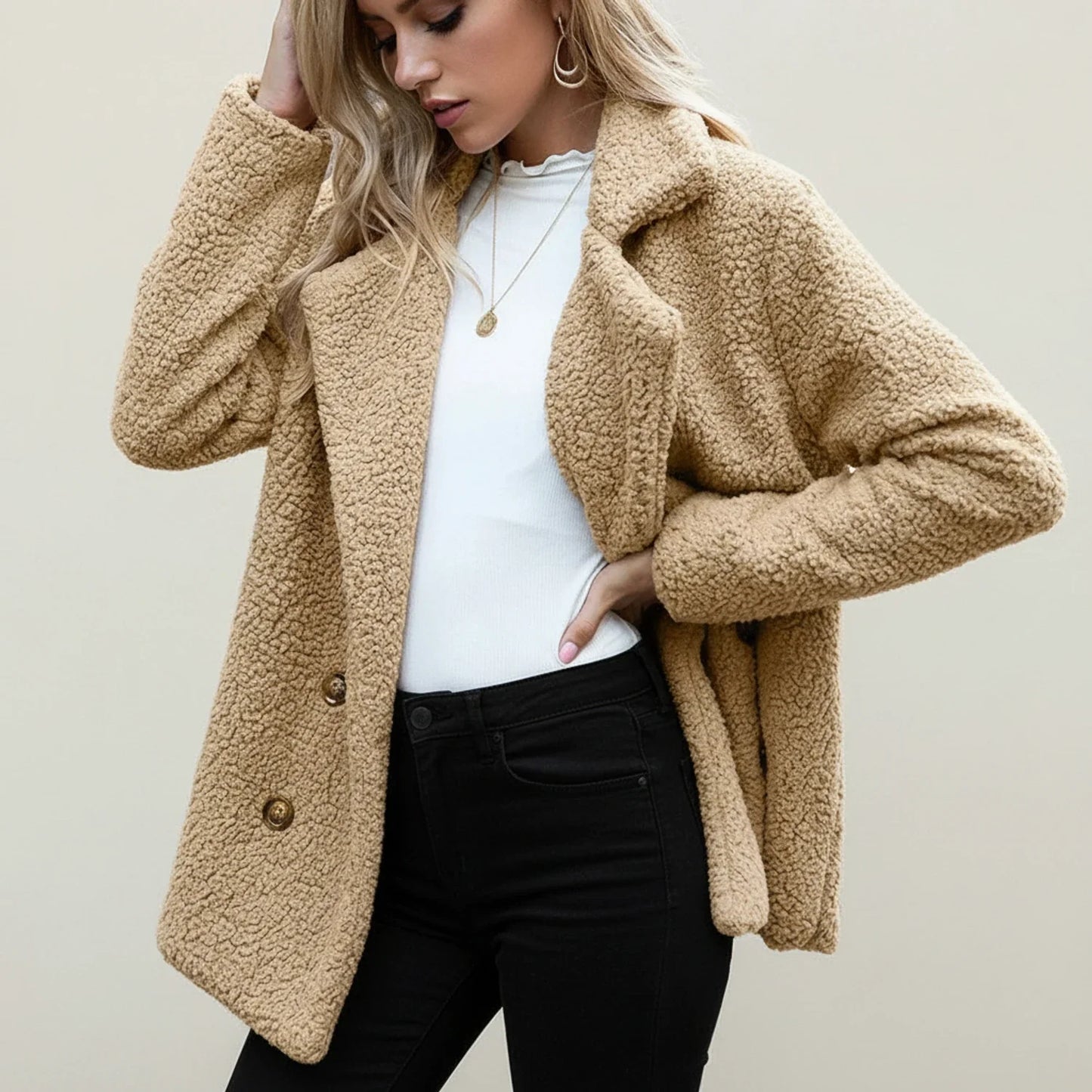 Bianca Relaxed Fit Peacoat | Teddy Texture Peacoat
