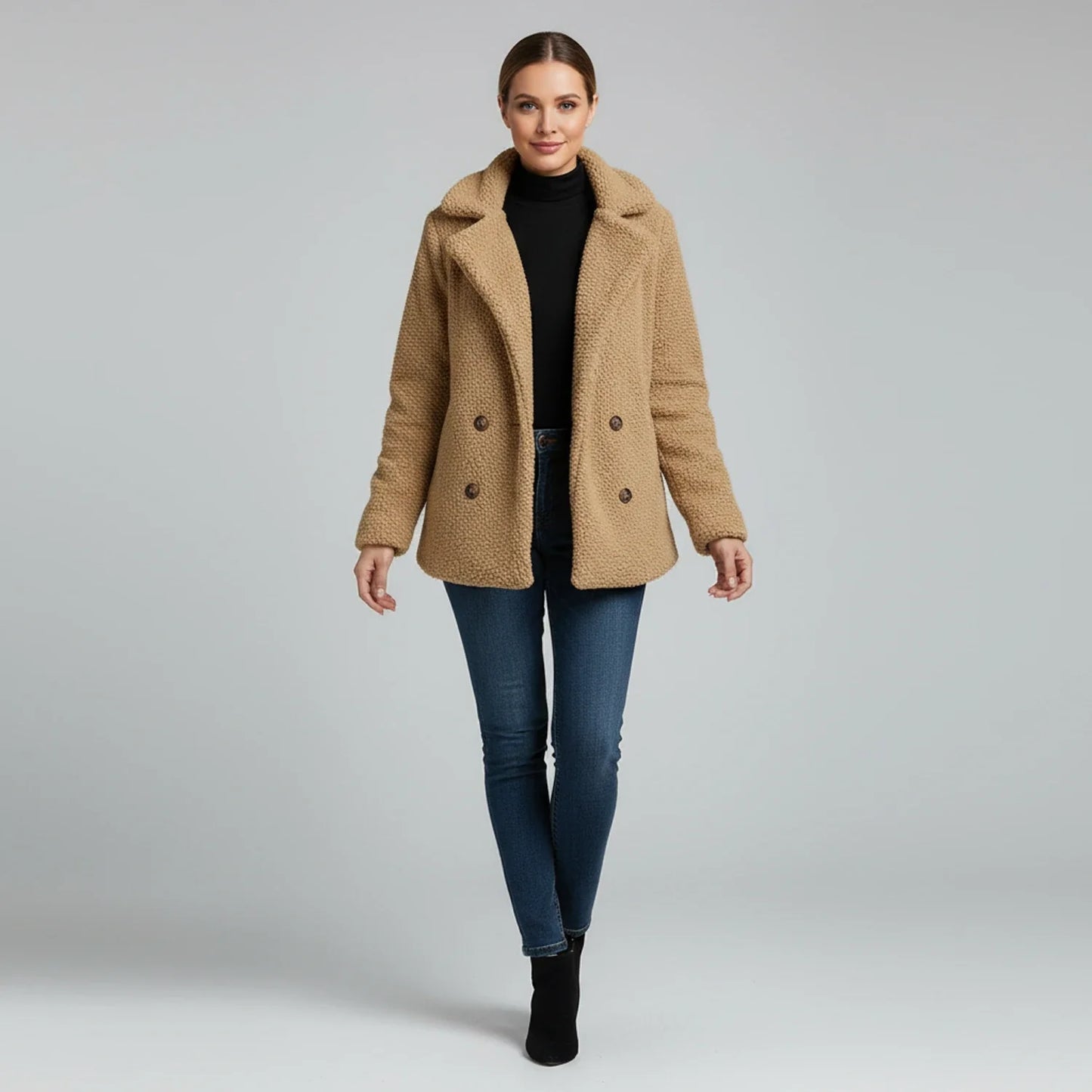 Veronica Hip-Length Double-Breasted Jacket | Solid Jacket