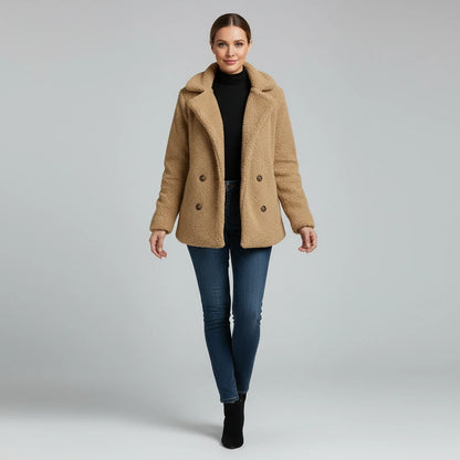 Veronica Hip-Length Double-Breasted Jacket | Solid Jacket