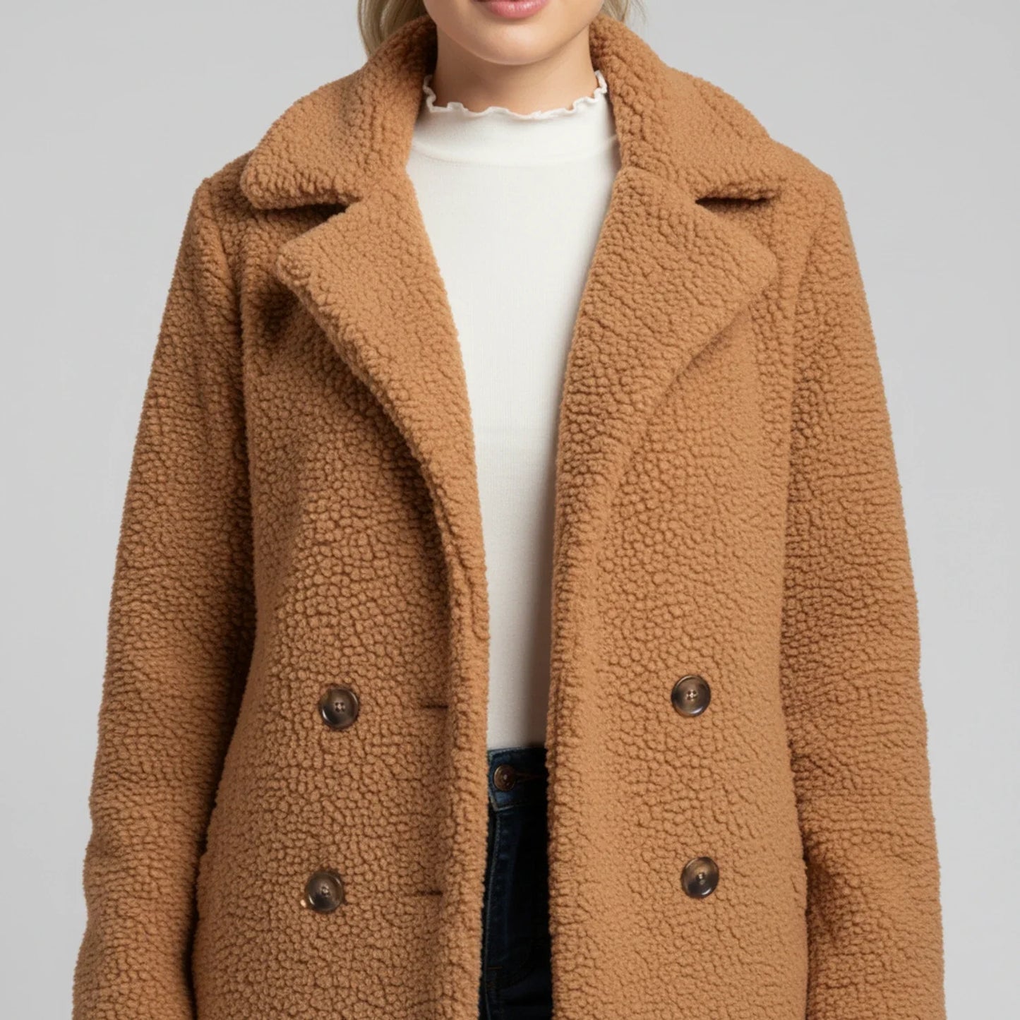 Veronica Hip-Length Double-Breasted Jacket | Solid Jacket
