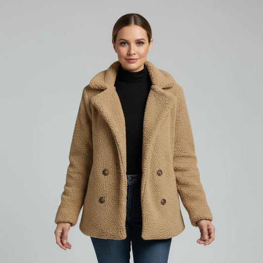 Veronica Hip-Length Double-Breasted Jacket | Solid Jacket