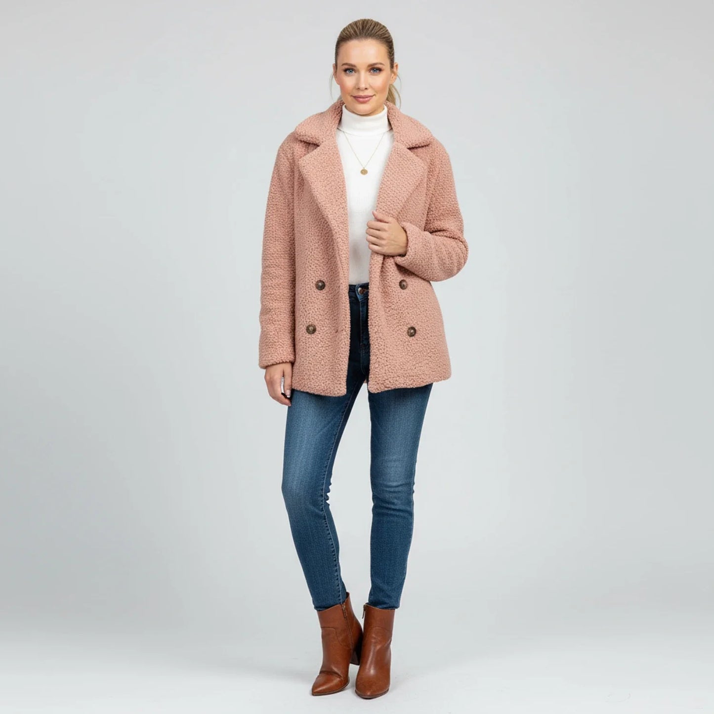 Veronica Hip-Length Double-Breasted Jacket | Solid Jacket