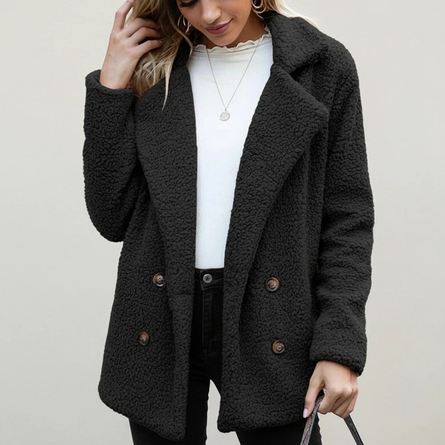 Bianca Relaxed Fit Peacoat | Teddy Texture Peacoat