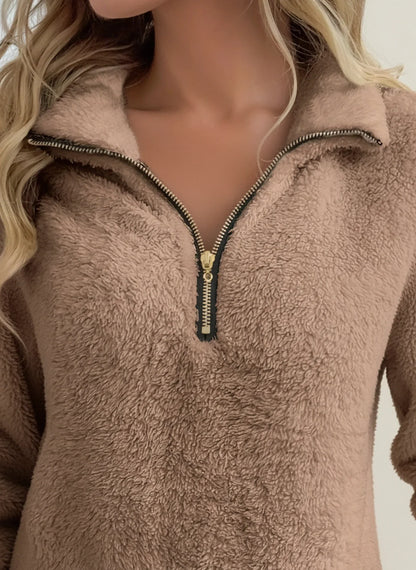 Caterina Teddy Half-Zip Pullover | Solid Half-Zip Pullover