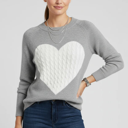 Emma Relaxed Fit Sweater | Heart Print Cable Knit Sweater