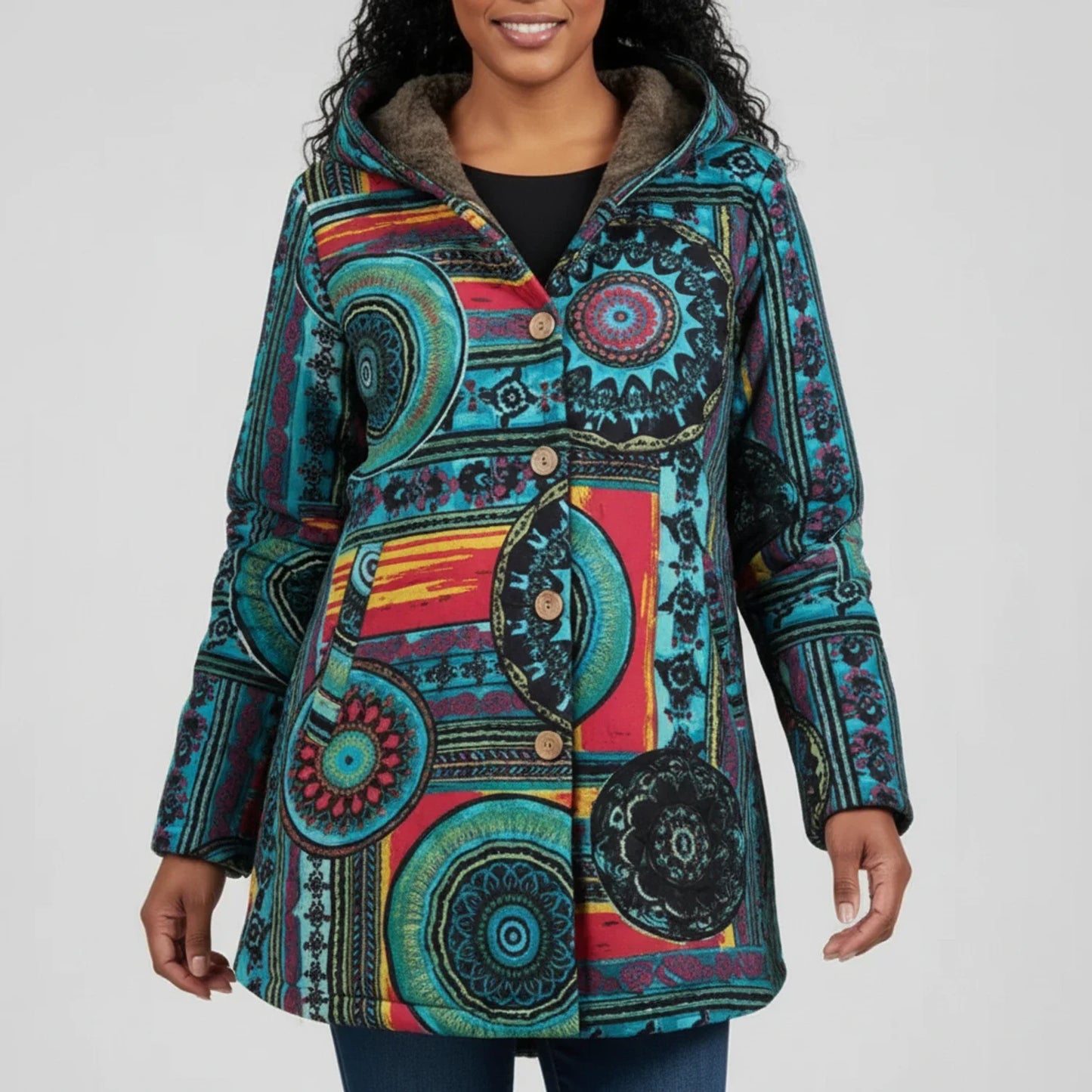 Maria Relaxed Fit Hooded Coat | Fur Trim Hooded Coat