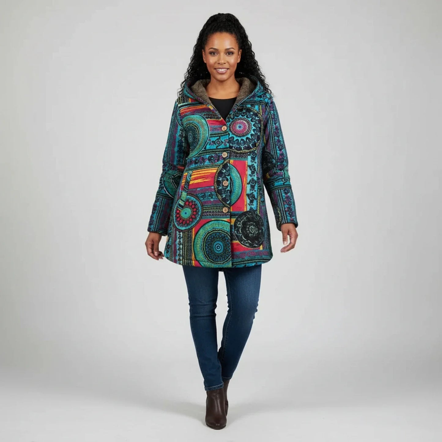 Maria Relaxed Fit Hooded Coat | Fur Trim Hooded Coat