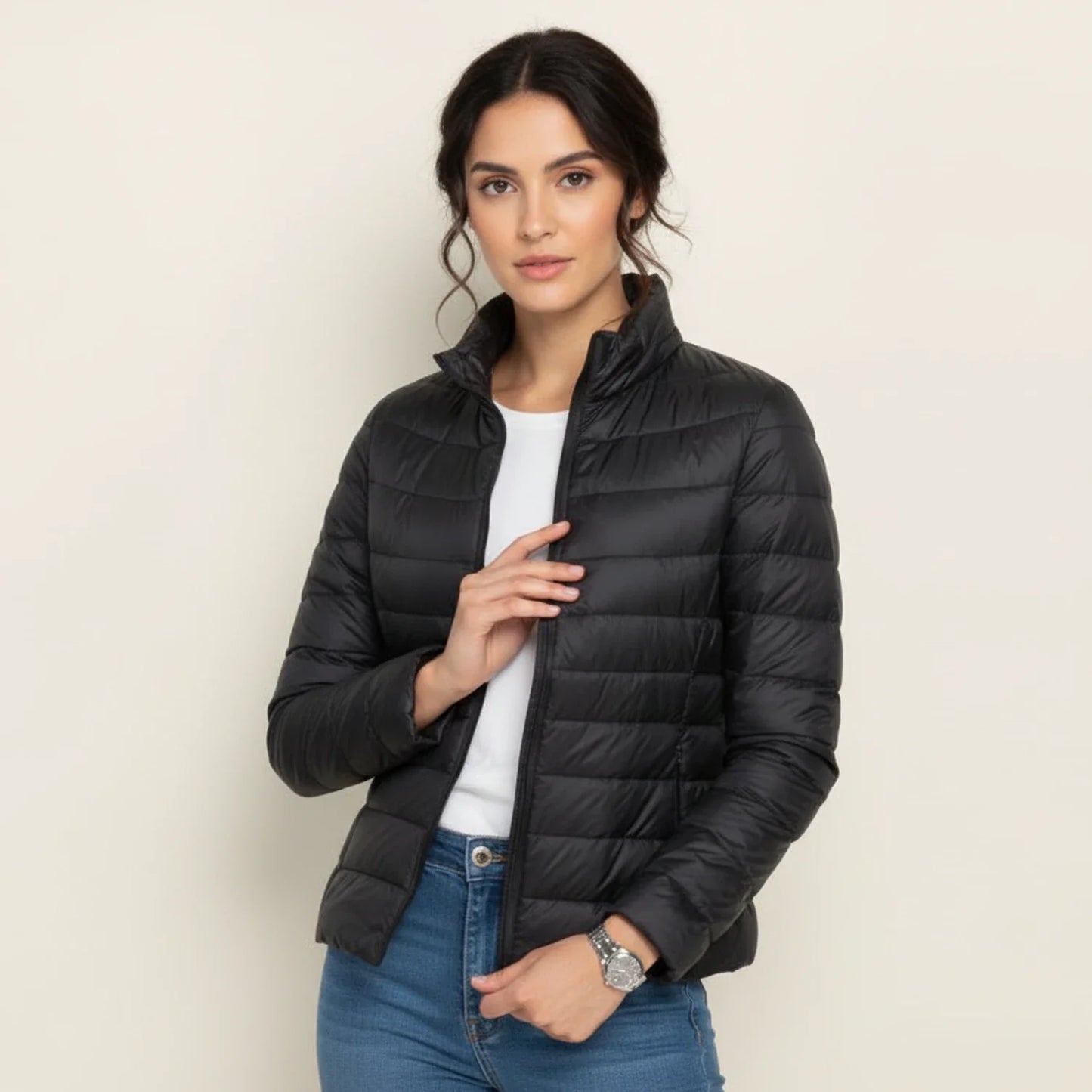 Silvia Quilted Puffer Jacket | Stand Collar Hip-Length Jacket