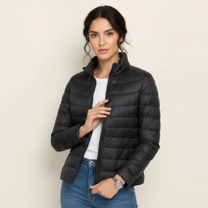 Silvia Quilted Puffer Jacket | Stand Collar Hip-Length Jacket
