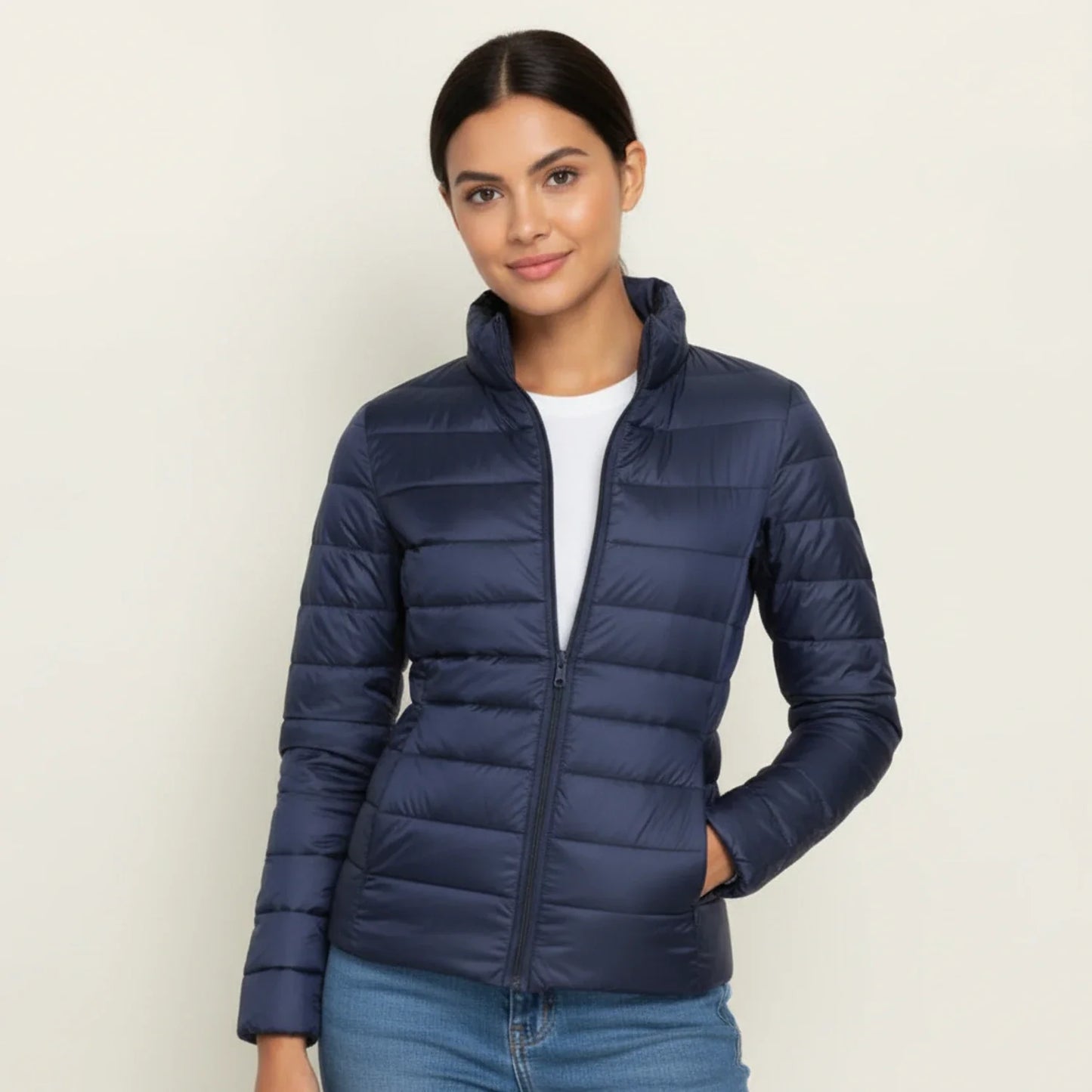 Silvia Quilted Puffer Jacket | Stand Collar Hip-Length Jacket