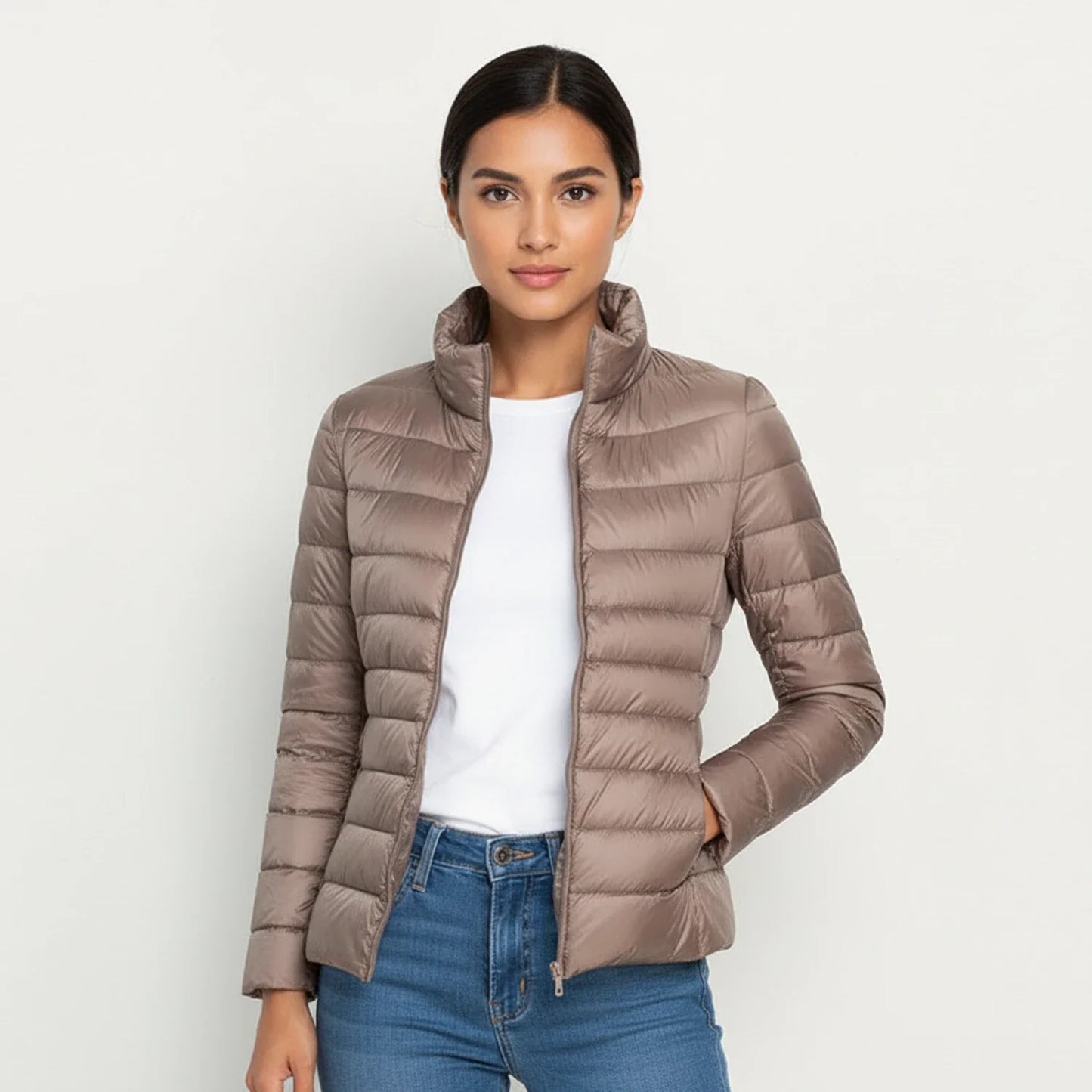 Silvia Quilted Puffer Jacket | Stand Collar Hip-Length Jacket