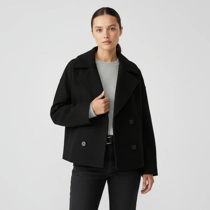 Stella Cropped Peacoat | Double-Breasted Wide Lapels Peacoat