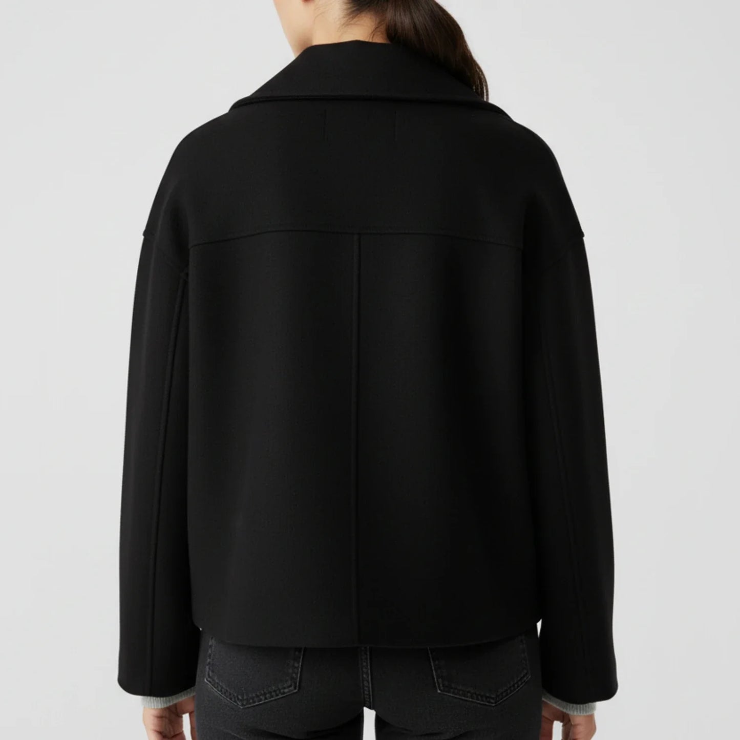 Stella Cropped Peacoat | Double-Breasted Wide Lapels Peacoat