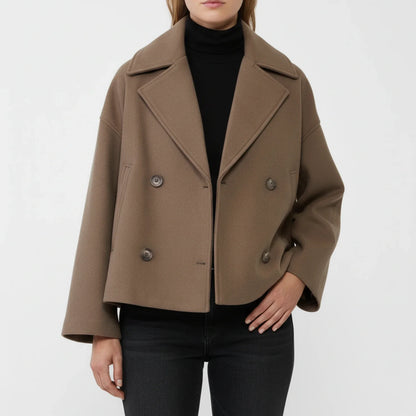 Stella Cropped Peacoat | Double-Breasted Wide Lapels Peacoat
