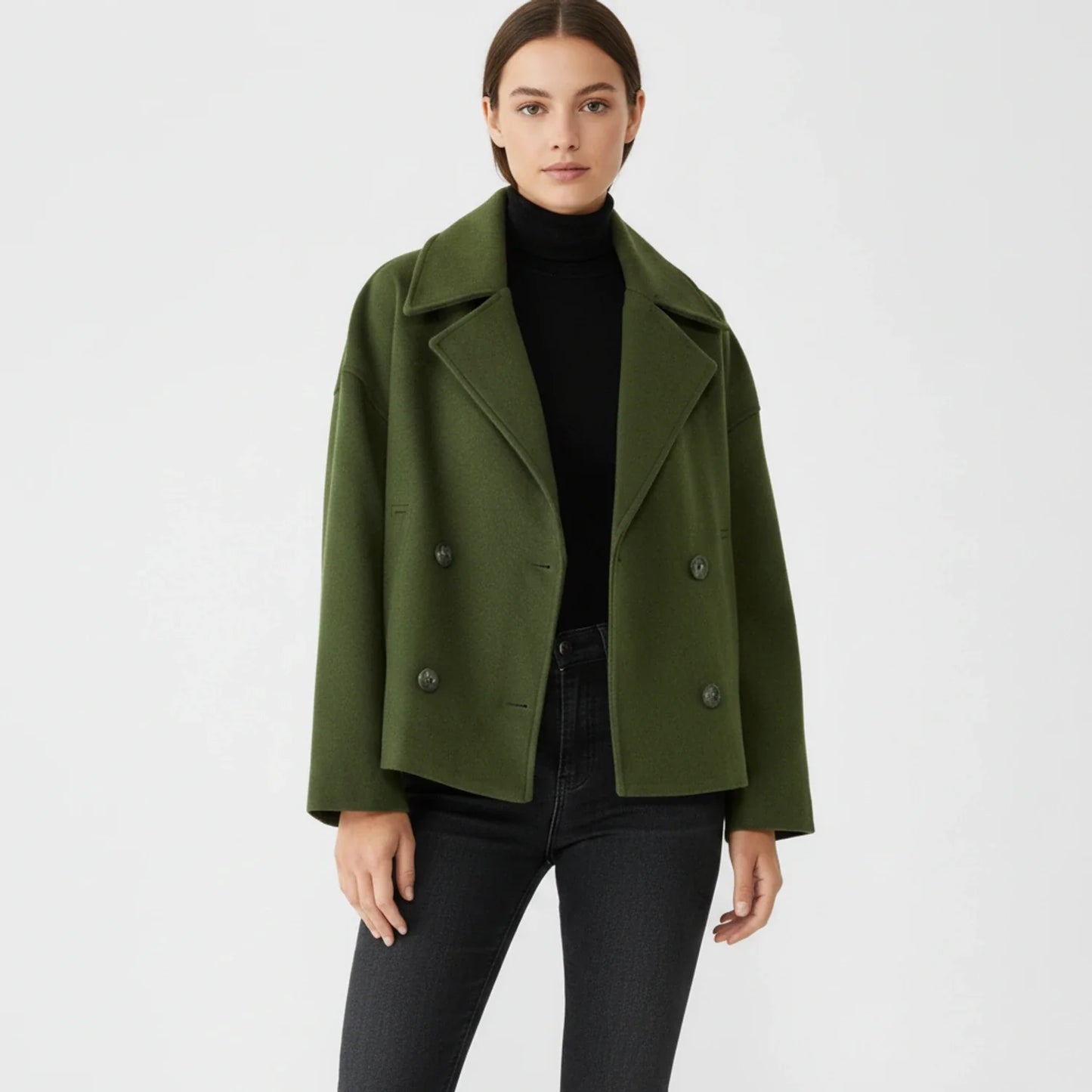 Stella Cropped Peacoat | Double-Breasted Wide Lapels Peacoat
