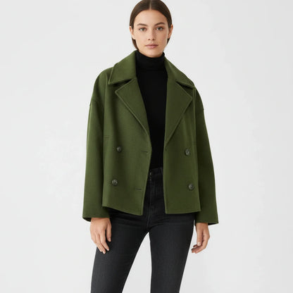 Stella Cropped Peacoat | Double-Breasted Wide Lapels Peacoat