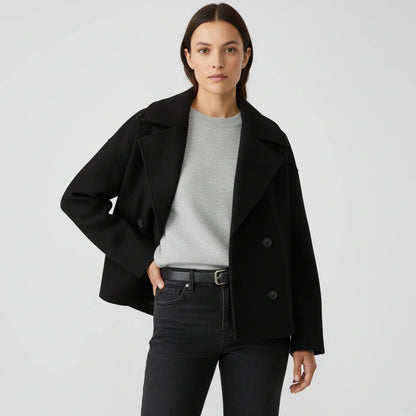 Stella Cropped Peacoat | Double-Breasted Wide Lapels Peacoat