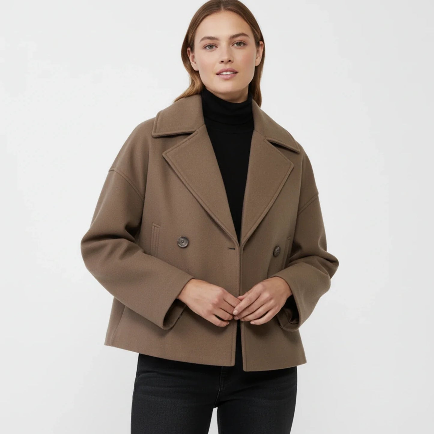 Stella Cropped Peacoat | Double-Breasted Wide Lapels Peacoat
