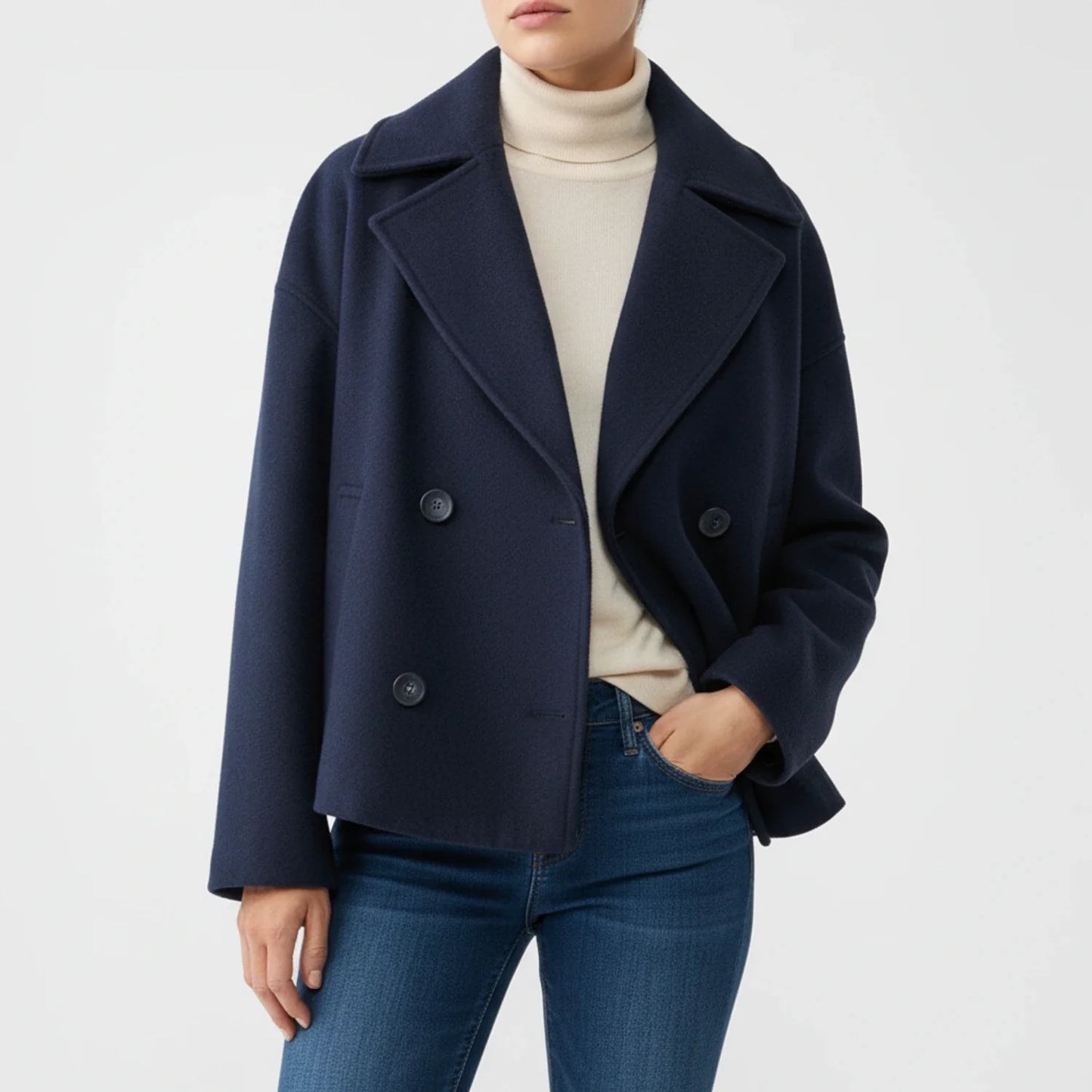 Stella Cropped Peacoat | Double-Breasted Wide Lapels Peacoat