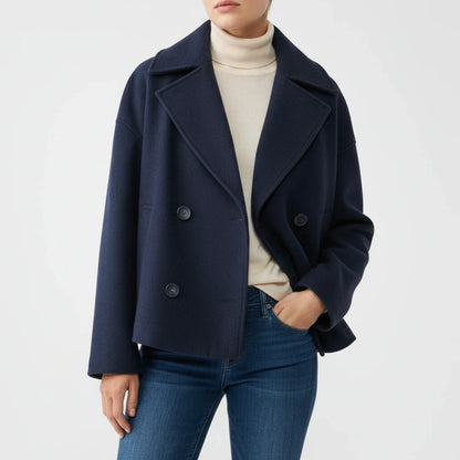 Stella Cropped Peacoat | Double-Breasted Wide Lapels Peacoat