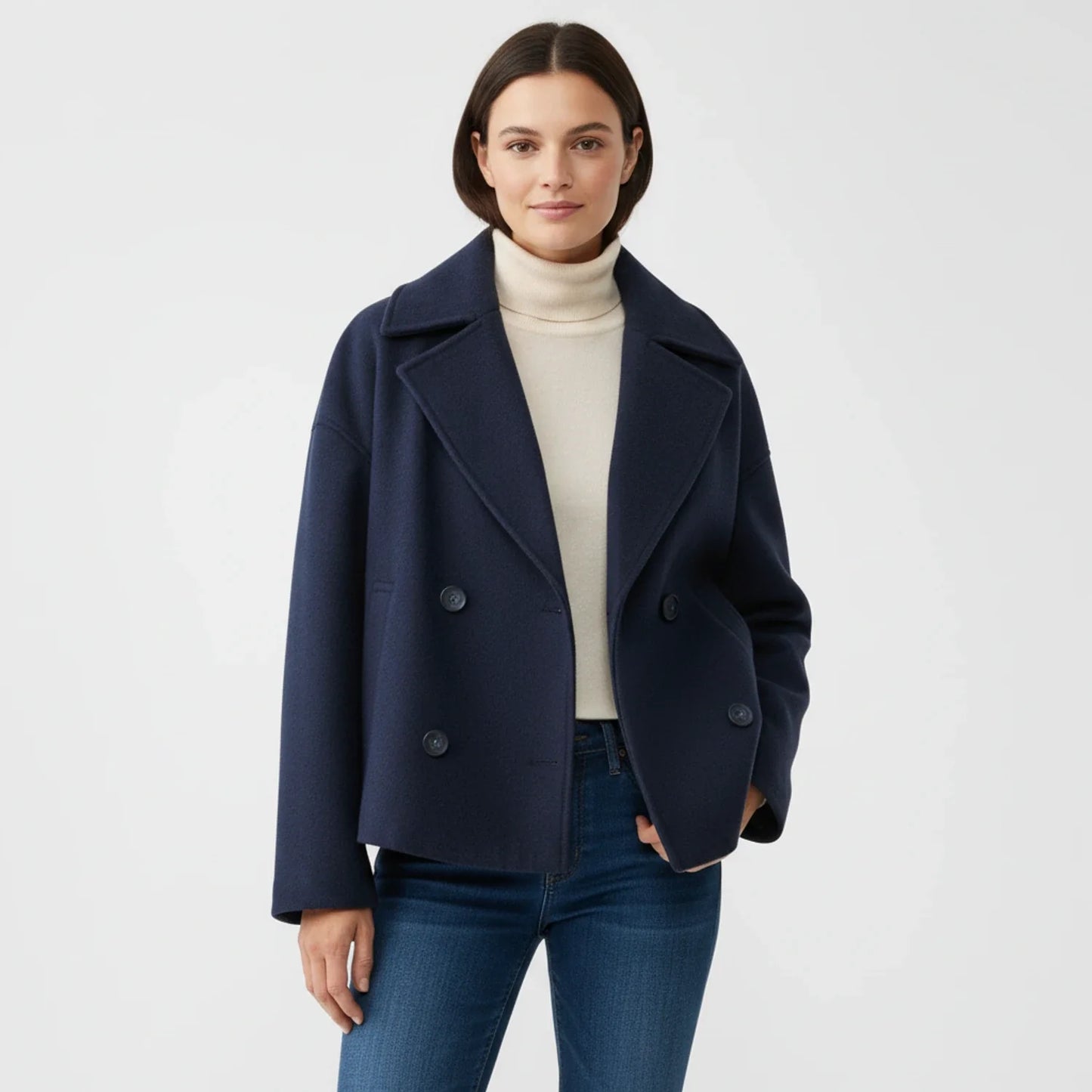 Stella Cropped Peacoat | Double-Breasted Wide Lapels Peacoat