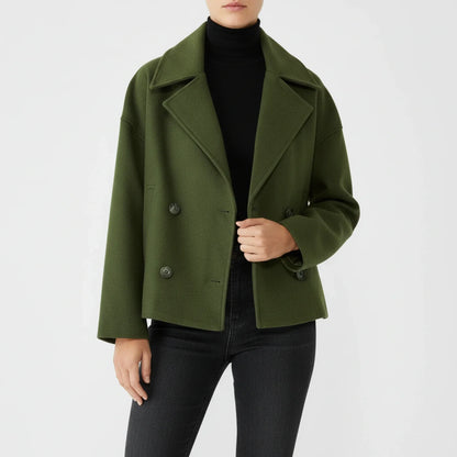 Stella Cropped Peacoat | Double-Breasted Wide Lapels Peacoat