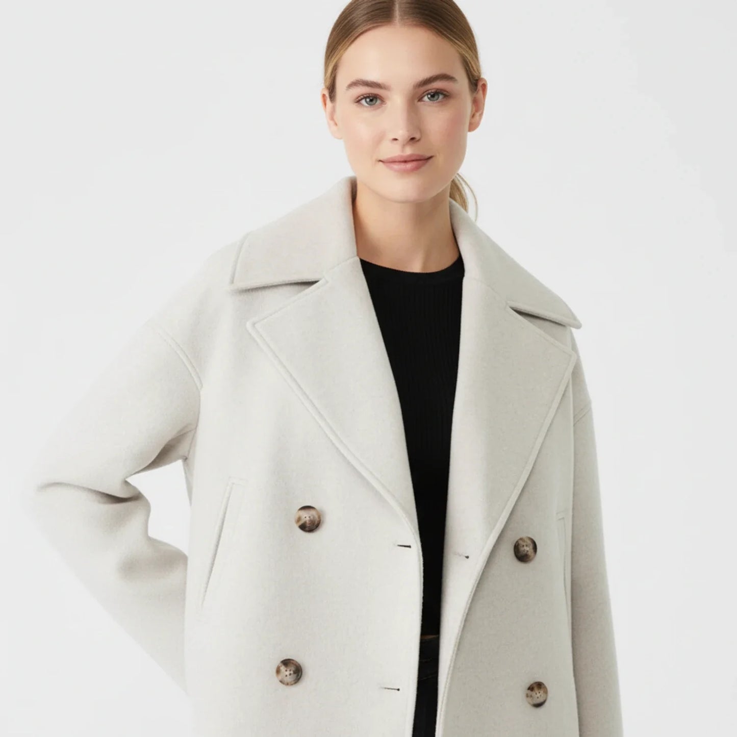 Stella Cropped Peacoat | Double-Breasted Wide Lapels Peacoat