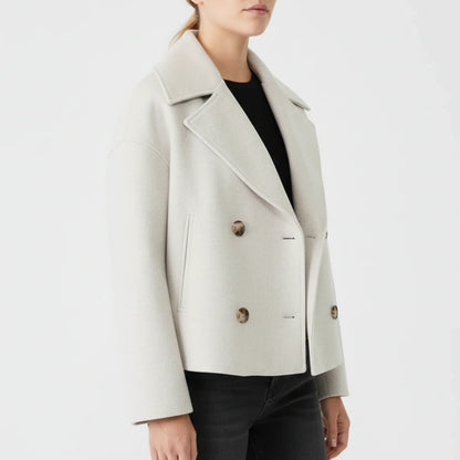 Stella Cropped Peacoat | Double-Breasted Wide Lapels Peacoat