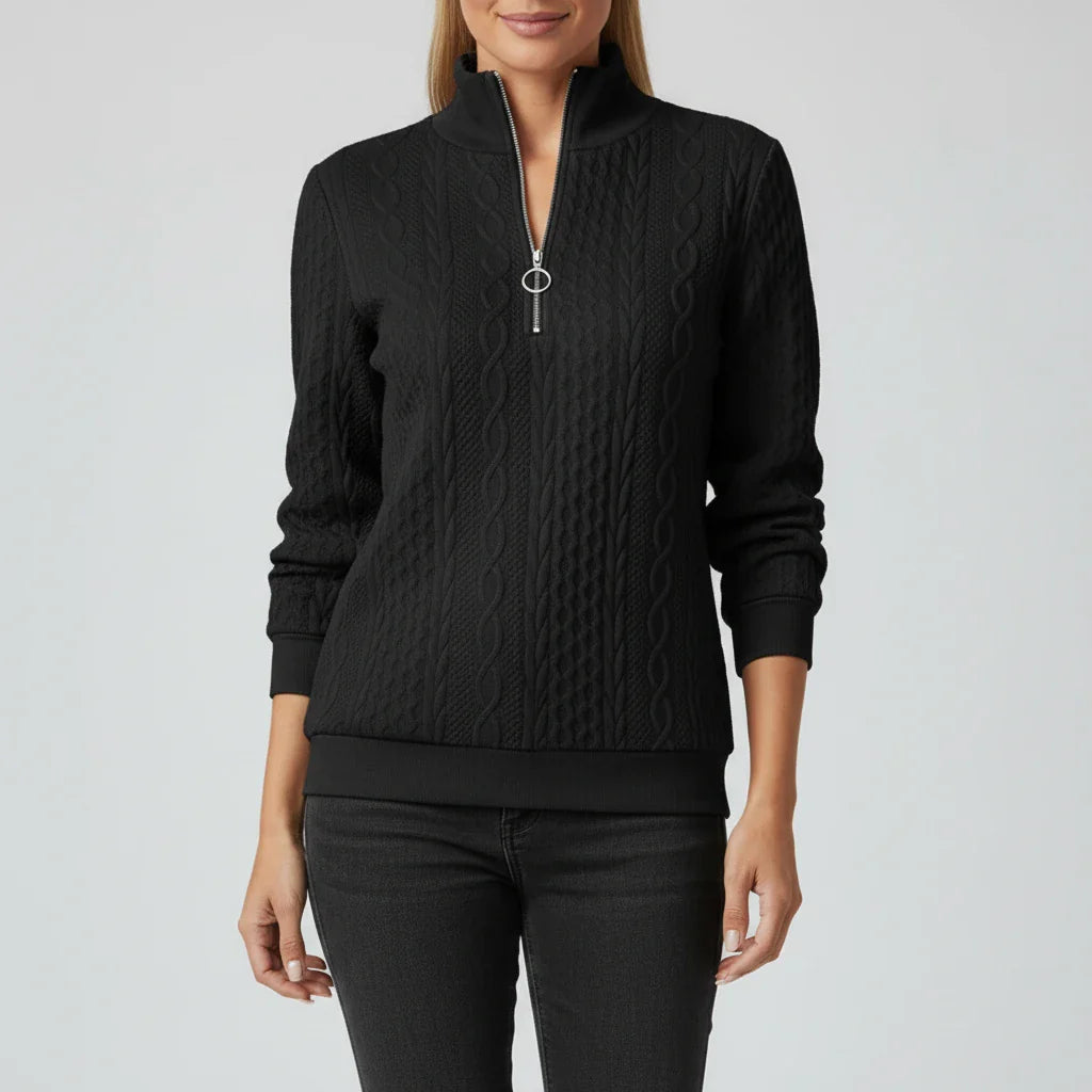 Sara Relaxed Quarter Zip Sweater | Cable Knit Quarter Zip Sweater