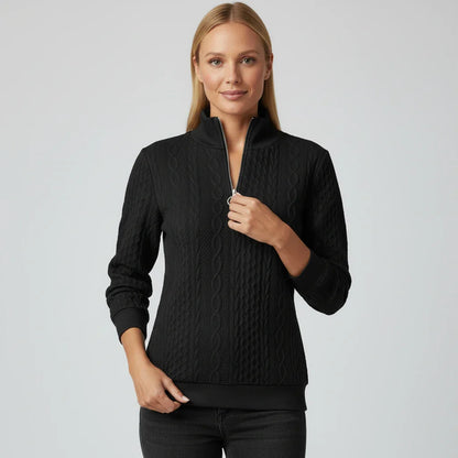 Sara Relaxed Quarter Zip Sweater | Cable Knit Quarter Zip Sweater