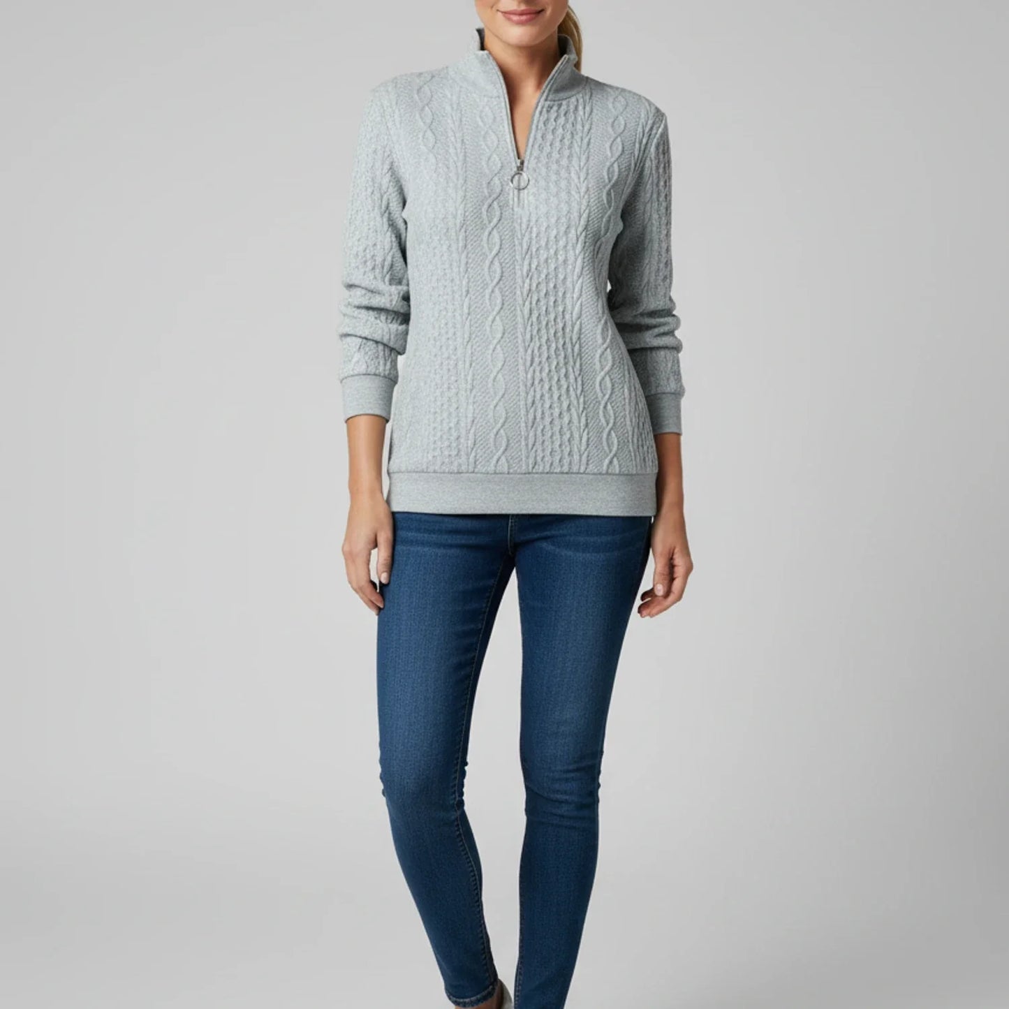 Sara Relaxed Quarter Zip Sweater | Cable Knit Quarter Zip Sweater