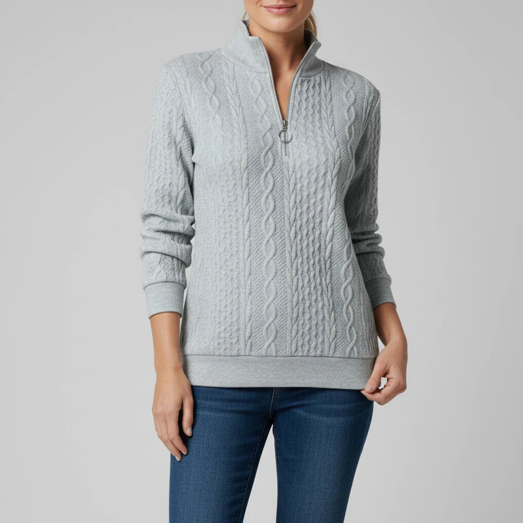 Sara Relaxed Quarter Zip Sweater | Cable Knit Quarter Zip Sweater