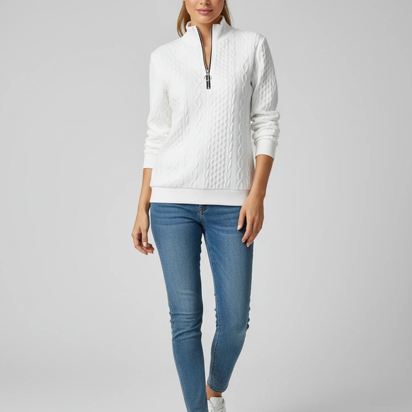 Sara Relaxed Quarter Zip Sweater | Cable Knit Quarter Zip Sweater