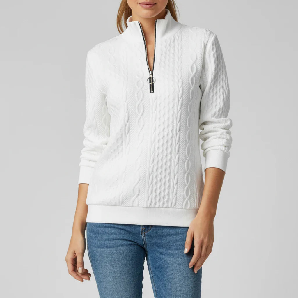 Sara Relaxed Quarter Zip Sweater | Cable Knit Quarter Zip Sweater